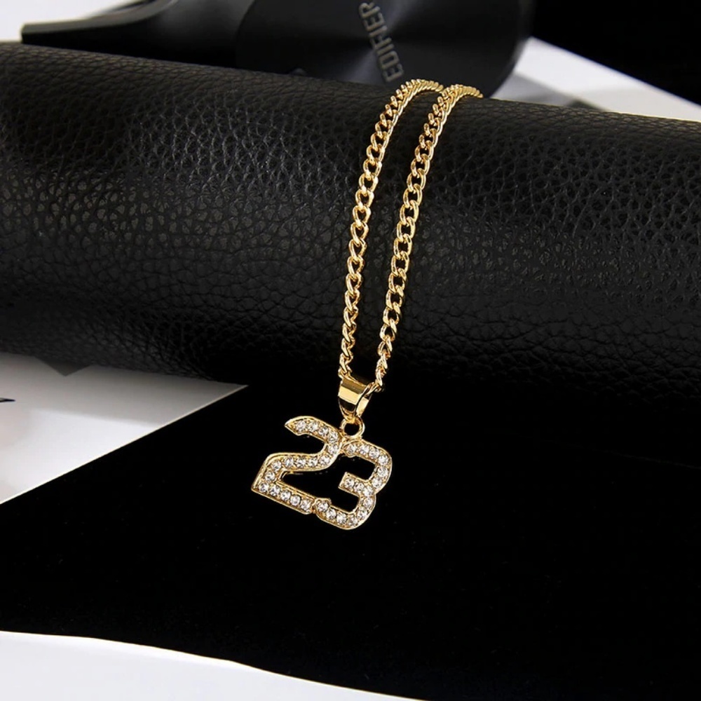 Jordan 23 Jersey Iced Out Gold Chain Necklace